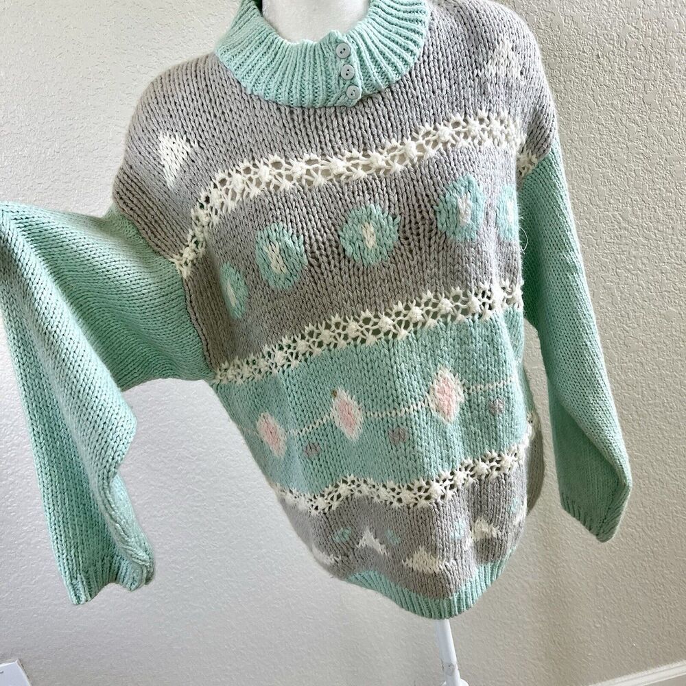 Amilano Vintage Paris Baby Blue Sweater Top Womens Medium Chunky Long Sleeve - Picture 7 of 14